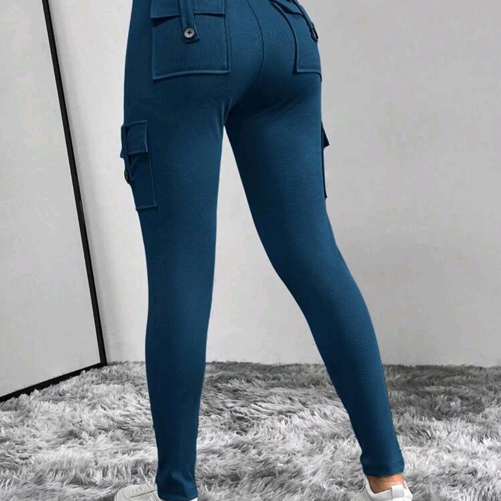 Women's Blue Legging Pants With Pockets
